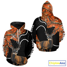 Load image into Gallery viewer, Personalized Whitetail Deer Hunting 3D All Over Printed Hoodie Orange Camo NHT369
