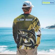 Load image into Gallery viewer, Personalized Walleye Fishing Shirts Long Sleeve, Yellow Camo Walleye Fishing Shirts NHT483