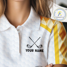 Load image into Gallery viewer, Custom Yellow &amp; White Funny Duck Golf Shirt For Womens, Golf Jersey Argyle Pattern For Womens NHT559