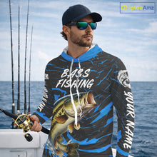 Load image into Gallery viewer, Custom Largemouth Bass Fishing Shirts Long Sleeve Hooded – Performance Tournament Jersey For Men| Blue NHT771