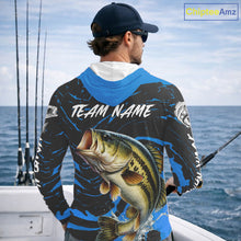 Load image into Gallery viewer, Custom Largemouth Bass Fishing Shirts Long Sleeve Hooded – Performance Tournament Jersey For Men| Blue NHT771
