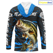 Load image into Gallery viewer, Custom Largemouth Bass Fishing Shirts Long Sleeve Hooded – Performance Tournament Jersey For Men| Blue NHT771