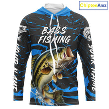 Load image into Gallery viewer, Custom Largemouth Bass Fishing Shirts Long Sleeve Hooded – Performance Tournament Jersey For Men| Blue NHT771