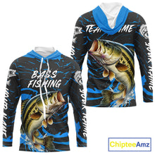 Load image into Gallery viewer, Custom Largemouth Bass Fishing Shirts Long Sleeve Hooded – Performance Tournament Jersey For Men| Blue NHT771