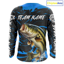 Load image into Gallery viewer, Custom Largemouth Bass Fishing Shirts Long Sleeve – Performance Tournament Jersey For Men| Blue NHT771