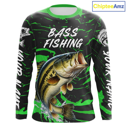 Custom Largemouth Bass Fishing Shirts Long Sleeve – Performance Tournament Jersey For Men| Green NHT772