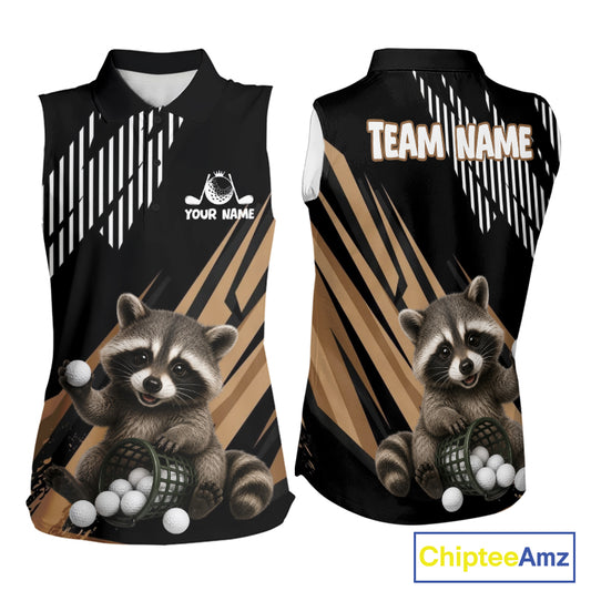 Personalized Raccoon Womens Sleeveless Golf Polo Shirt For Team, Brown Pattern Sport Golf Jersey NHT934