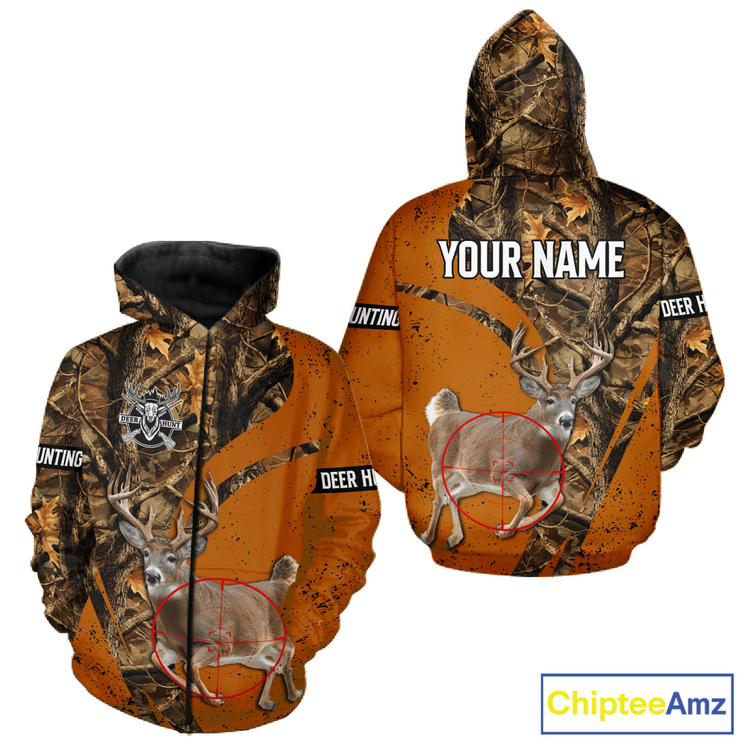 Orange Camo Deer Hunting Shirt, Deer with Scope Silhouette, Whitetail Season NHT238