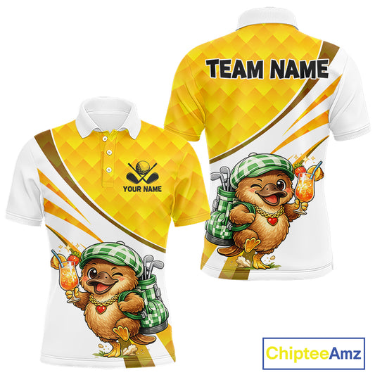 Funny Platypus Golf Polo Shirt For Men, Golf Course Summer Outfit, Sporty Animal Golf Gift NHT573