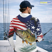 Load image into Gallery viewer, Personalized Patriotic Walleye Fishing Shirts Long Sleeve Hooded , American Flag Fishing Jerseys For Men NHT774