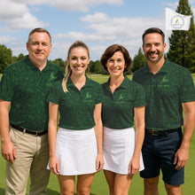 Load image into Gallery viewer, Custom team name golf polo shirt with green leaf pattern, short sleeve NHT938