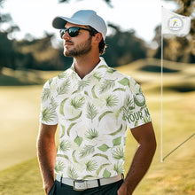 Load image into Gallery viewer, Green tropical men’s golf polo shirt custom team white golf shirt for golfer