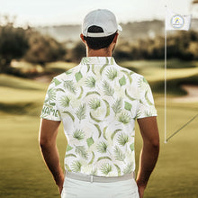 Load image into Gallery viewer, Green Tropical Mens Golf Polo Shirts Custom Team White Golf Shirt For Golfer NHT942