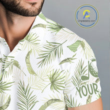 Load image into Gallery viewer, Green Tropical Mens Golf Polo Shirts Custom Team White Golf Shirt For Golfer NHT942