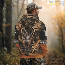 Load image into Gallery viewer, Personalized Whitetail Deer Hunting 3D All Over Printed Hoodie Brown Autumn Leaves Camo NHT314