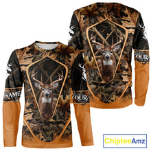 Load image into Gallery viewer, Personalized Whitetail Deer Hunting 3D All Over Printed Hoodie Brown Autumn Leaves Camo NHT314