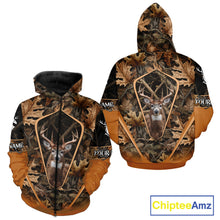 Load image into Gallery viewer, Personalized Whitetail Deer Hunting 3D All Over Printed Hoodie Brown Autumn Leaves Camo NHT314