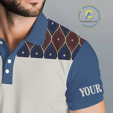 Load image into Gallery viewer, Custom Blue Red Argyle Mens Golf Polo Shirt Skull Flamingo Design, Personalized Team Name Shirt NHT794