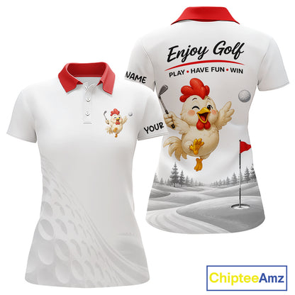 Funny Chicken Golf Polo Shirt for Womens  Personalized Golf Lover Custom Name