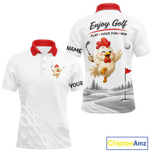 Load image into Gallery viewer, Funny chicken golf polo shirt personalized custom name golf lover polo for men