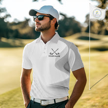 Load image into Gallery viewer, Personalized golf ball polo shirt gray golf pattern custom name golf polo for men
