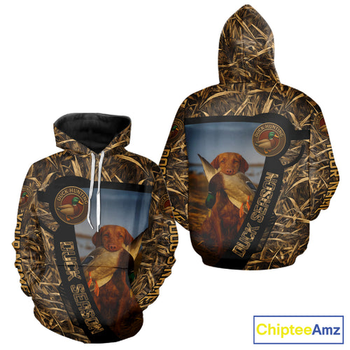 Duck Hunting Shirt Custom Name with Vizsla Dog Camo Hunting Clothes For Duck Hunters NHT153