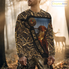Load image into Gallery viewer, Duck Hunting Shirt Custom Name with Vizsla Dog Camo Hunting Clothes For Duck Hunters NHT153