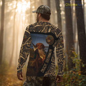 Duck Hunting Shirt Custom Name with Vizsla Dog Camo Hunting Clothes For Duck Hunters NHT153
