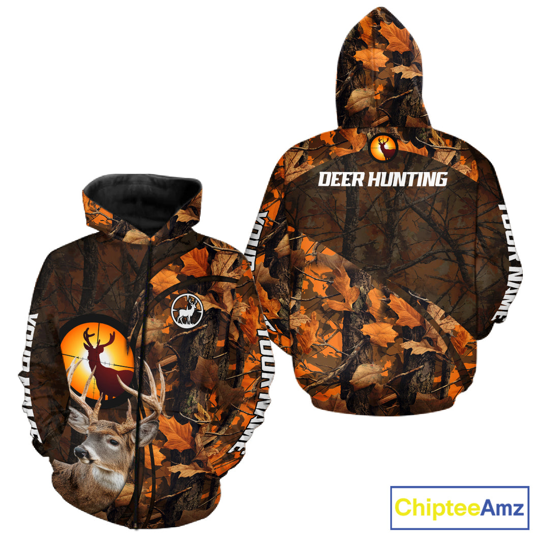 Whitetail Deer Hunting Orange Camo 3D All-Over Printed Shirt, Custom Name Hunting Shirt NHT251