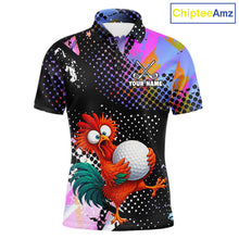 Load image into Gallery viewer, Custom Team Name Crazy Rooster Golf Polo Shirt – Personalized Men’s Performance Golf Jersey