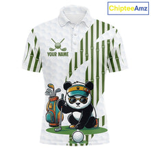 Load image into Gallery viewer, Custom Name Cool Panda Golf Polo Shirt – Funny Bamboo Panda Golfing Apparel