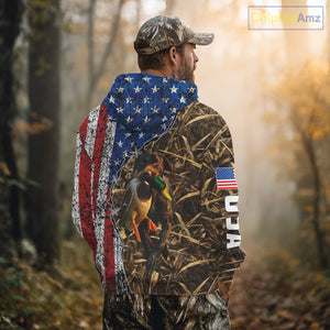 Mallard Duck Hunting Shirt Personalized Camo With German Shorthaired Pointer US Flag Clothes NHT160
