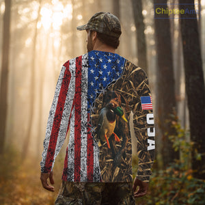 Mallard Duck Hunting Shirt Personalized Camo With German Shorthaired Pointer US Flag Clothes NHT160