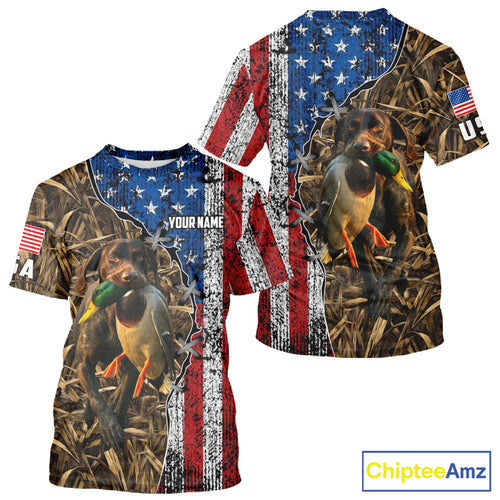 Mallard Duck Hunting Shirt Personalized Camo With German Shorthaired Pointer US Flag Clothes NHT160