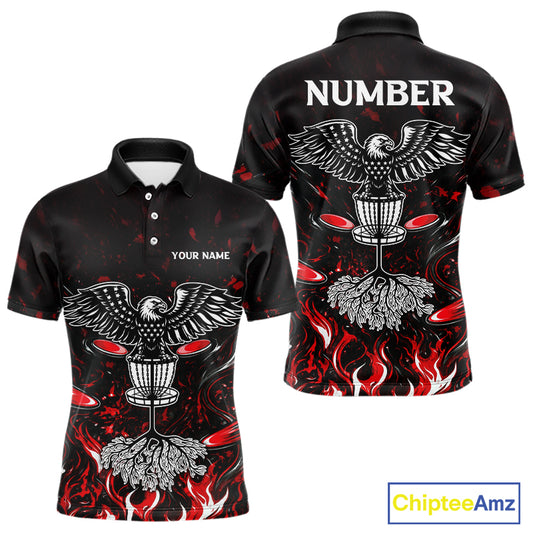 Personalized Disc Golf Polo Shirt With Eagle Design, Customizable Name, Unisex Sports Jersey For Men|Red NHT810