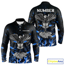 Load image into Gallery viewer, Personalized Mens Disc Golf Polo Shirt With Eagle Design, Customizable Name, Unisex Sports Jersey For Men|Blue NHT811
