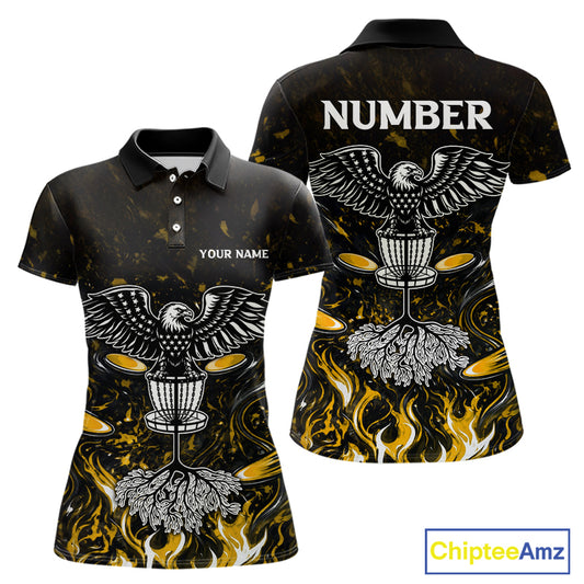 Personalized Womens Disc Golf Polo Shirt With Eagle Design, Customizable Name, Unisex Sports Jersey For Womens |Yellow NHT812