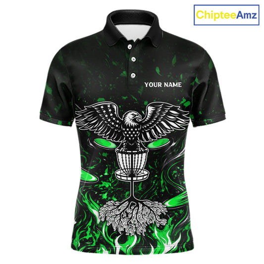 Personalized Mens Disc Golf Polo Shirt With Eagle Design, Customizable Name, Unisex Sports Jersey For Men|Green NHT814