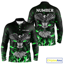 Load image into Gallery viewer, Personalized Mens Disc Golf Polo Shirt With Eagle Design, Customizable Name, Unisex Sports Jersey For Men|Green NHT814
