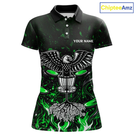 Personalized Womens Disc Golf Polo Shirt With Eagle Design, Customizable Name, Unisex Sports Jersey For Womens|Green NHT814