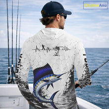Load image into Gallery viewer, Custom Name Sailfish Fishing Long Sleeve Hooded Performance Shirt, Sailfish Gift For Men 