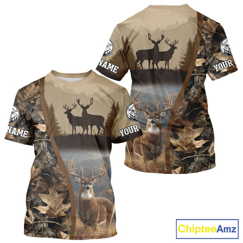 Personalized Deer Hunting 3D All Over Printed Shirts Custom Deer And Mountain Camo Shirt NHT254