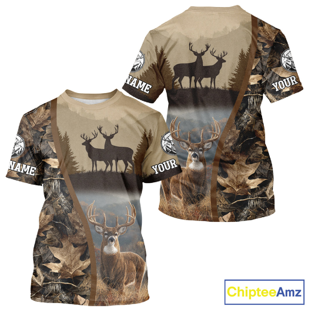 Personalized Deer Hunting 3D All Over Printed Shirts Custom Deer And Mountain Camo Shirt NHT254