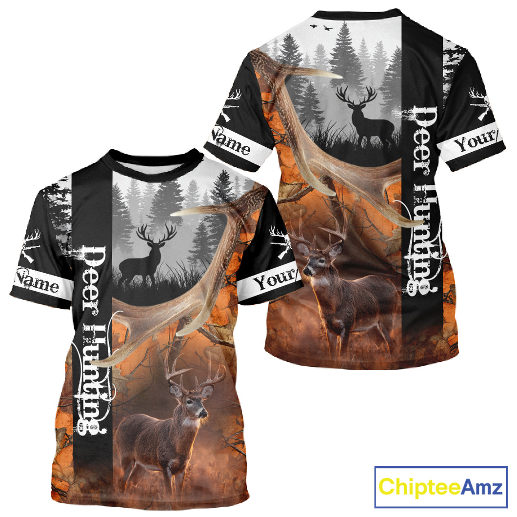 Deer Hunting Camo Custom Name 3D All Over Print Orange Black Best Hunting Clothes For Season NHT256