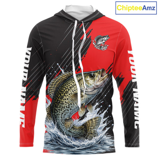 Crappie Fishing Long Sleeve Hooded Tournament Shirts, Personalized Crappie Fishing Jerseys NHT586