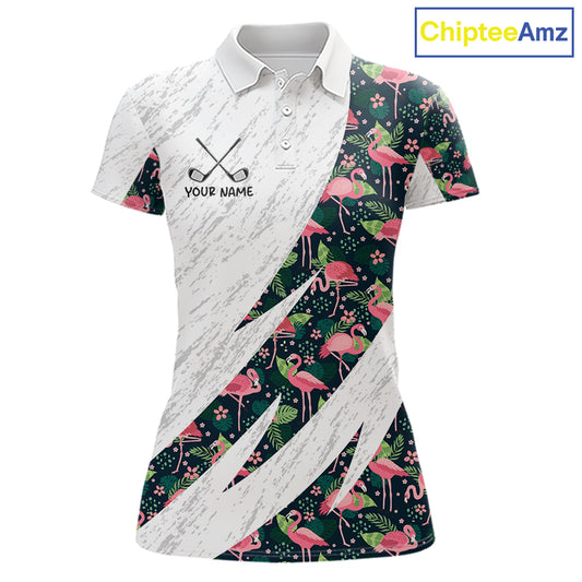 Flamingo Womens Golf Polo Shirts, Colorful Tropical Flamingo Pattern, Tropical Golf Shirt NHT590