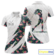 Load image into Gallery viewer, Flamingo Womens Golf Polo Shirts, Colorful Tropical Flamingo Pattern, Tropical Golf Shirt NHT590