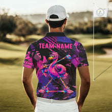 Load image into Gallery viewer, Funny Neon Flamingo Mens Golf Polo Shirt – Custom Personalized Golf Team Apparel 
