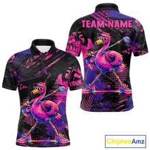 Load image into Gallery viewer, Funny Neon Flamingo Mens Golf Polo Shirt – Custom Personalized Golf Team Apparel 