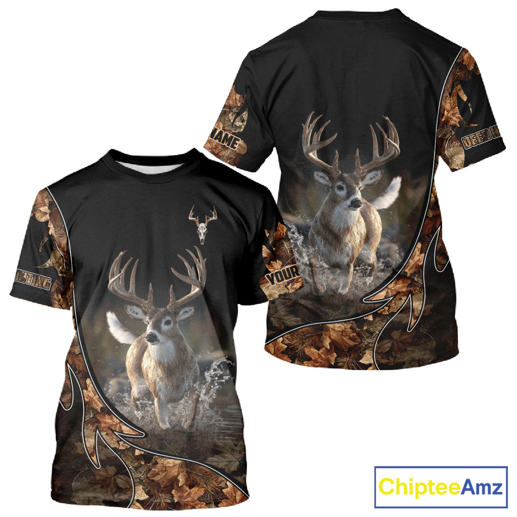 Deer Hunting Big Game Shirt 3D All Over Print, Black Camo Autumn, Custom Name Gift NHT164